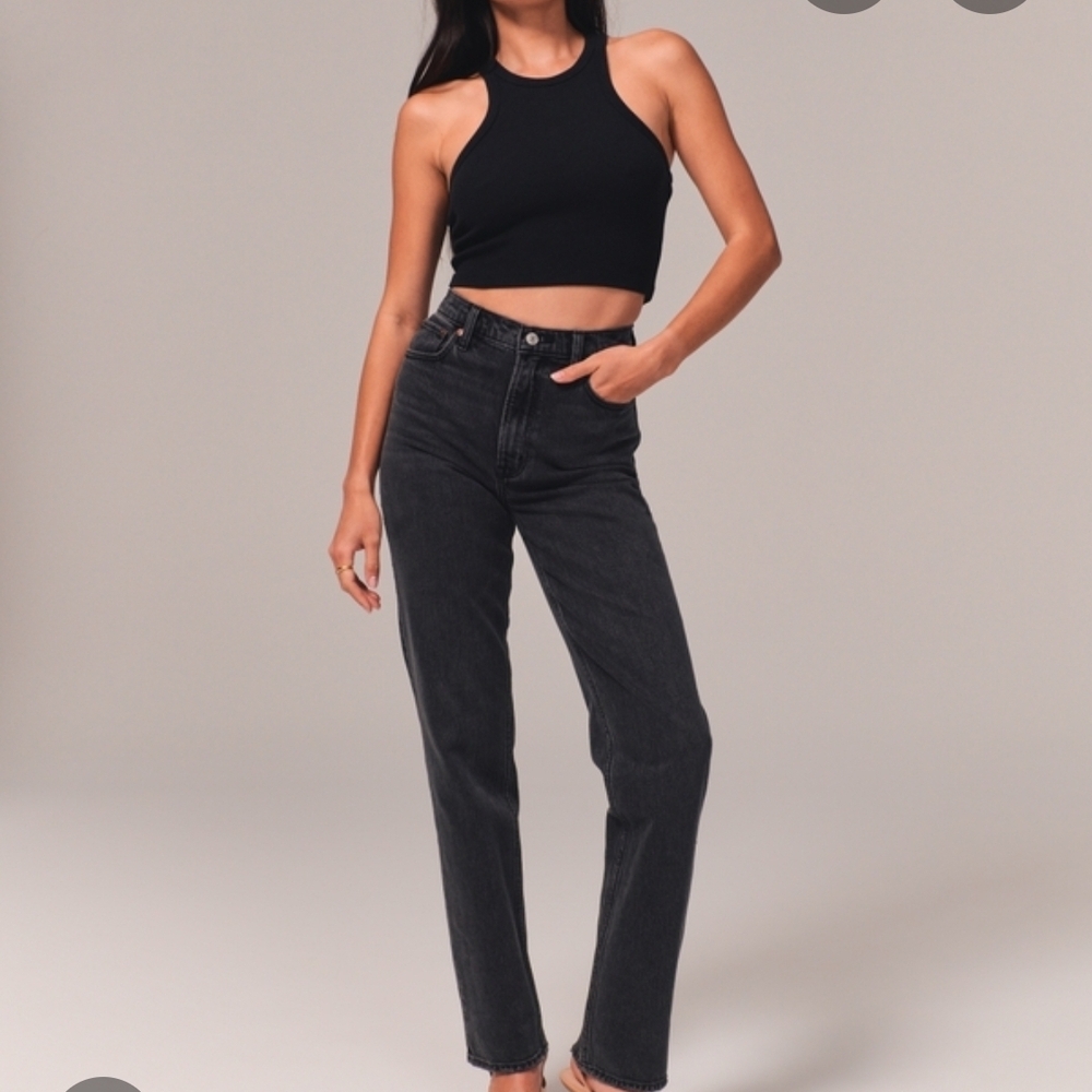 Abercrombie Curve Love Ultra High Rise 90s Straight Jean In Black 26 Short
